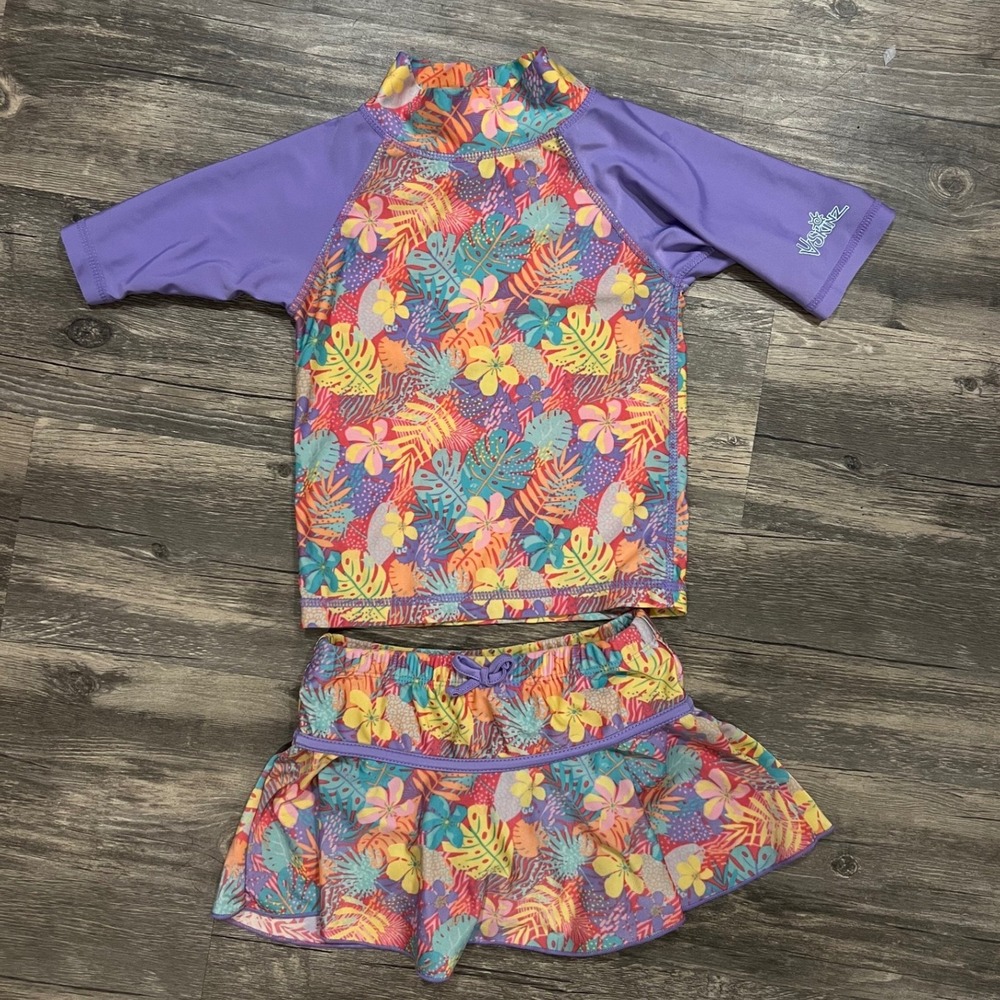UV Skinz UPF 50+ Tropical Floral Rash Guard Swim Set 4T Purple Two Piece